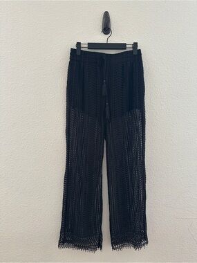 Jonathan Simkhai Black Illusion Knit Sheer Crochet Lace Beach Pants Boho Small